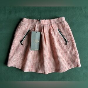 Girls Coral Pink Tweed Mini Skirt with Zip Pockets